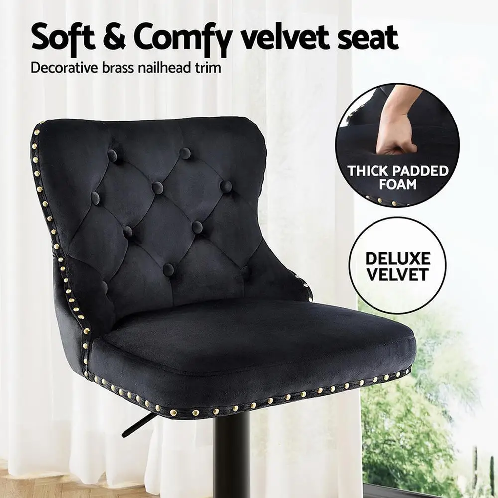 Velvet Adjustable Height Bar Stool Nailhead Trim Kitchen Counter Stool Modern Upholstered Swivel Seating