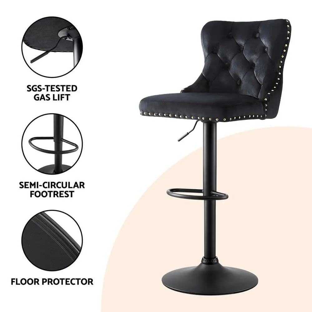 Velvet Adjustable Height Bar Stool Nailhead Trim Kitchen Counter Stool Modern Upholstered Swivel Seating