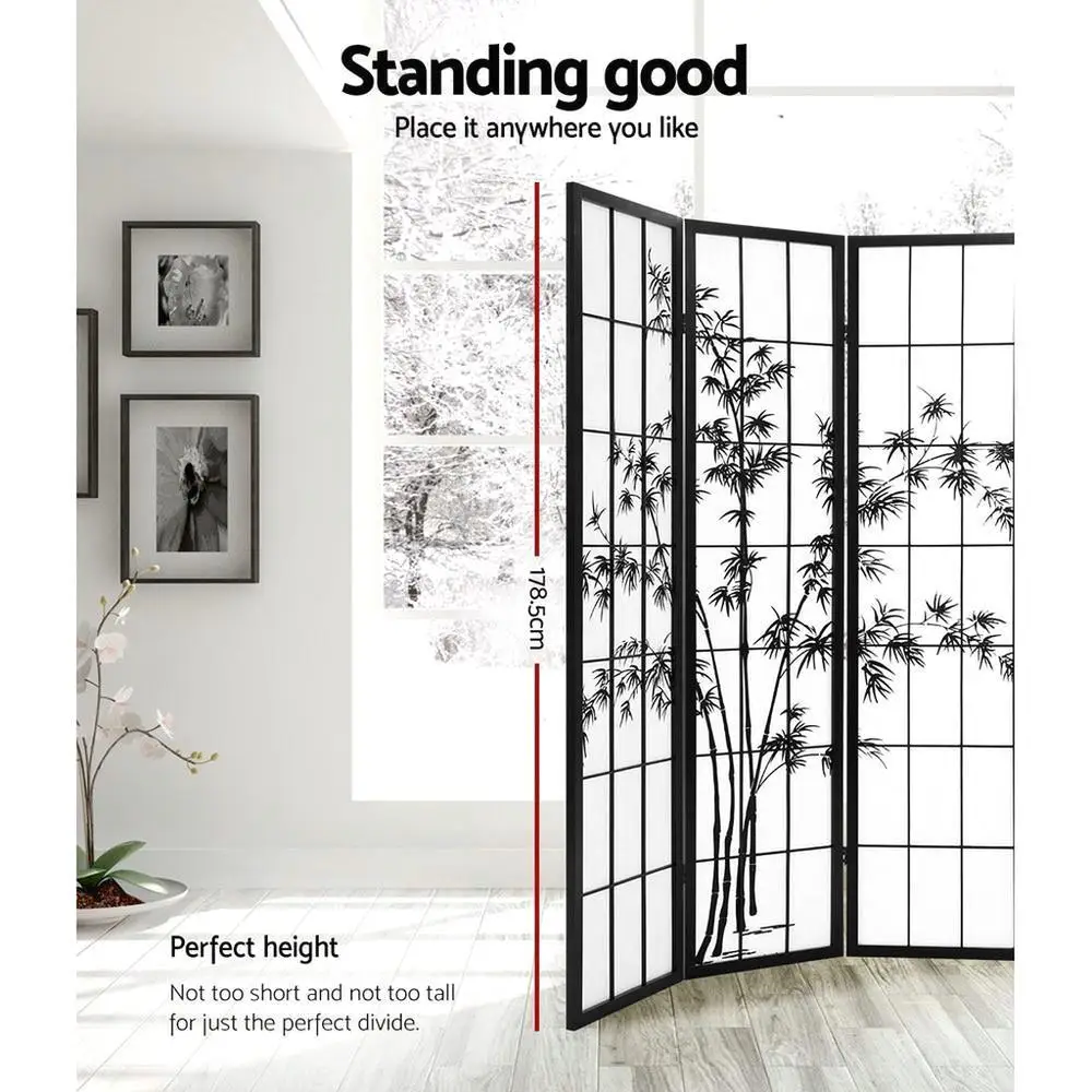 4 Panel Bamboo Room Divider Folding Privacy Screen Black White 174x179cm Home Office Decor