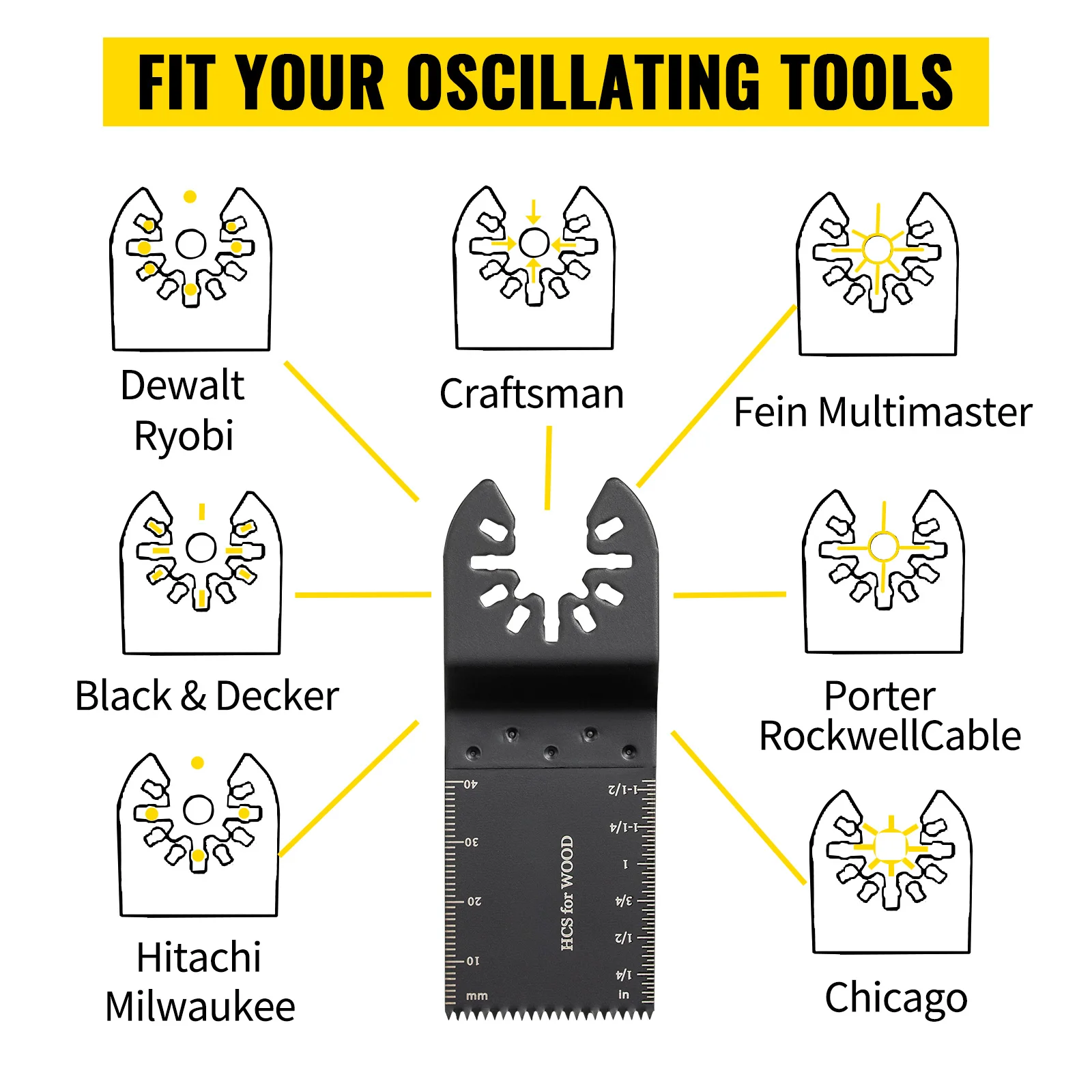 VEVOR 100PCS Oscillating Saw Blades Quick Release Multitool BladesKit HCS Tool Blades Cut Cutter for Wood Plastic Metal Nails