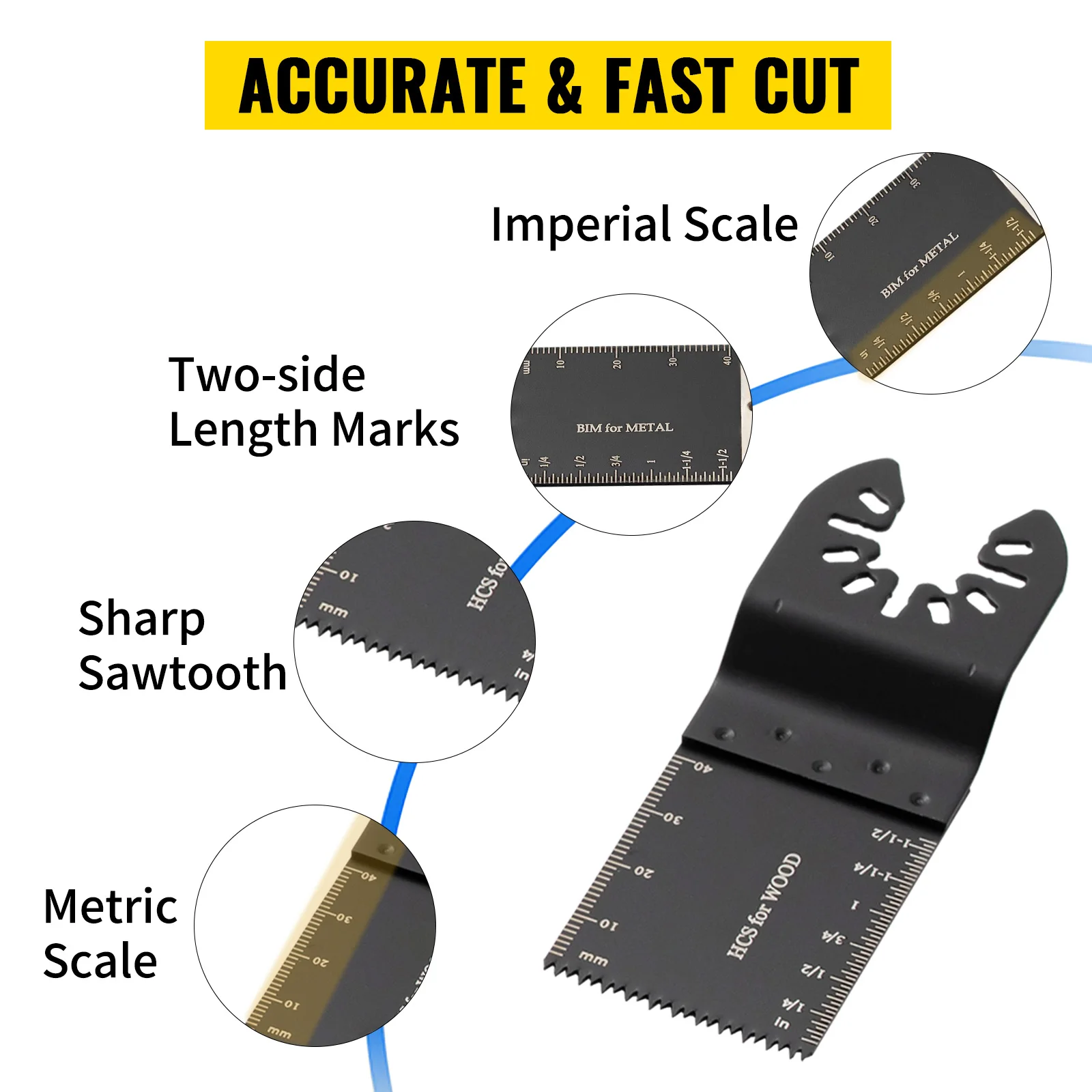 VEVOR 100PCS Oscillating Saw Blades Quick Release Multitool BladesKit HCS Tool Blades Cut Cutter for Wood Plastic Metal Nails