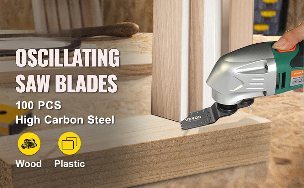 VEVOR 100PCS Oscillating Saw Blades Quick Release Multitool BladesKit HCS Tool Blades Cut Cutter for Wood Plastic Metal Nails