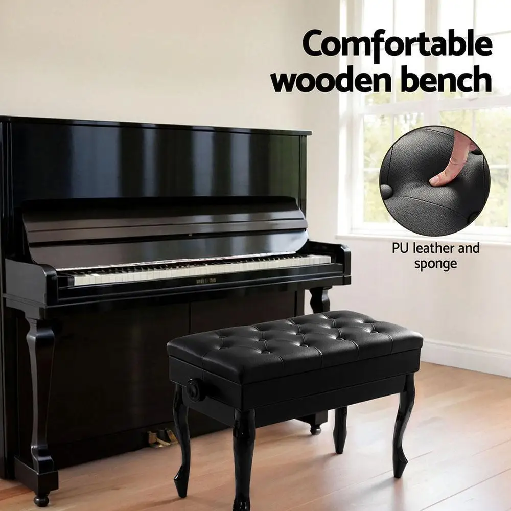 Adjustable Height Piano Bench Stool Keyboard Seat with Padded Cushion and Storage Compartment for Piano Keyboard Guitar and Home Practice