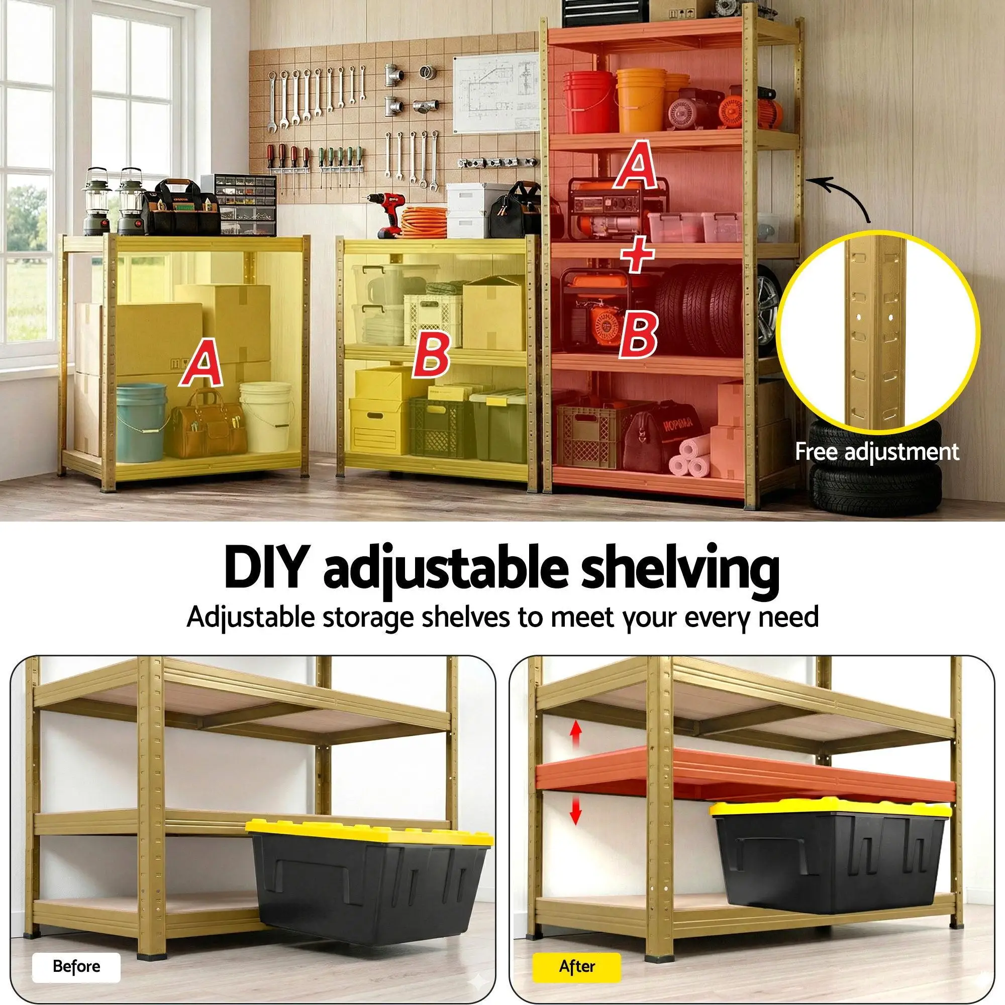 Garage Shelving 1.6x0.8m Heavy Duty Warehouse Storage Rack Yellow Steel Shelf