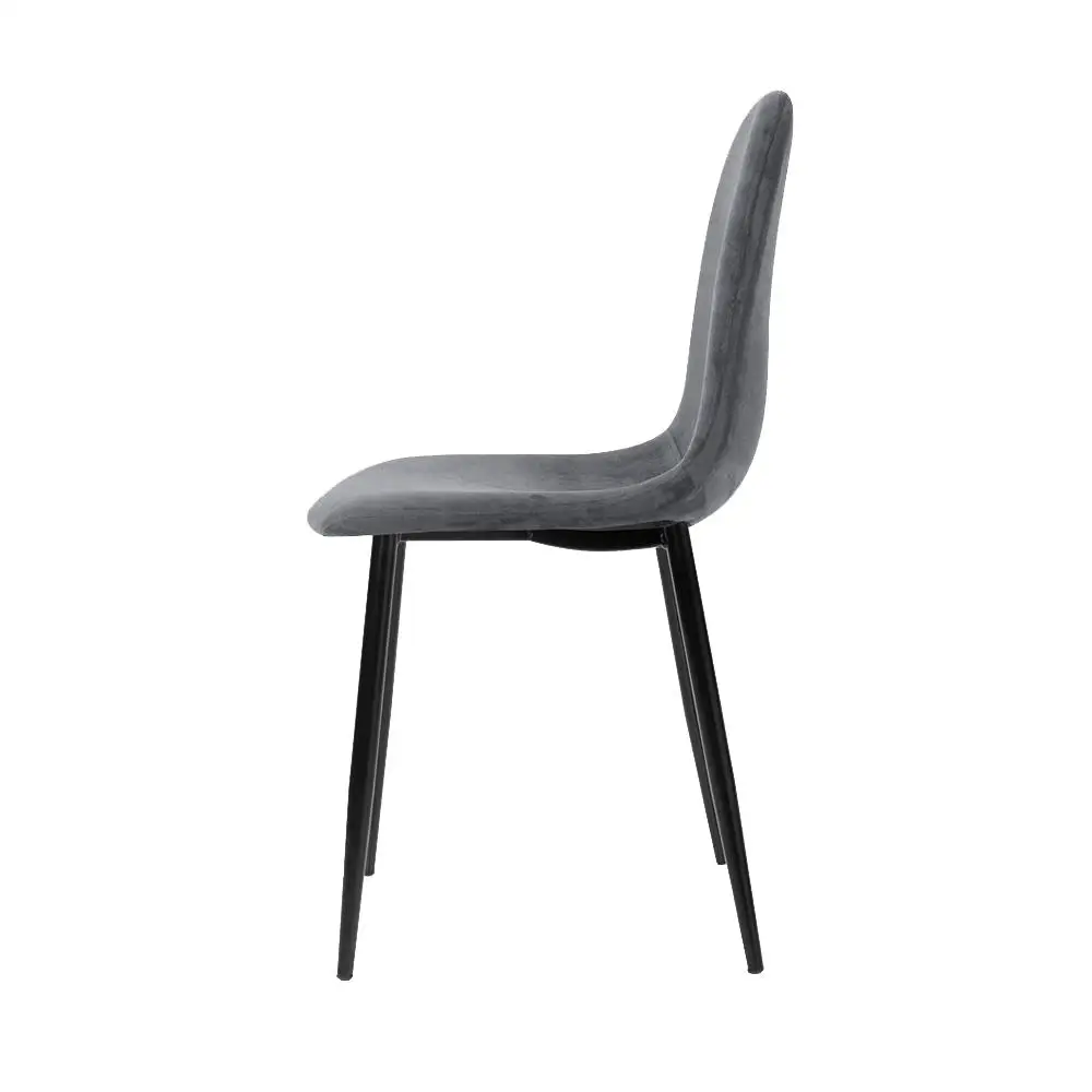 Set of 4 Grey Velvet Curved Slope Dining Chairs Upholstered Kitchen Seating