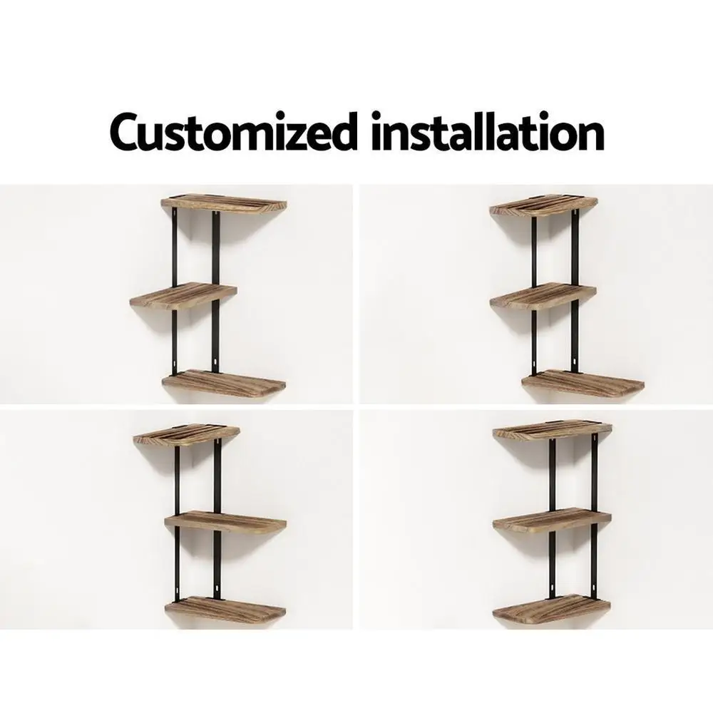 Floating Wall Shelf 3 Tier Rustic Wood Storage Organizer for Living Room Bedroom Kitchen Bathroom Display Shelf Mounted Decor