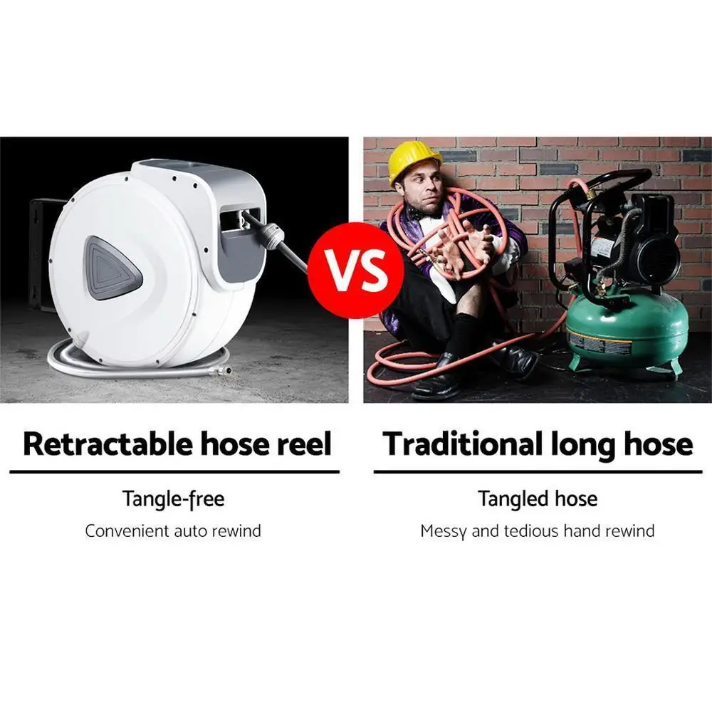 20m Retractable Air Hose Reel Wall Mounted Swivel Rewind Compressor Garage Hose System