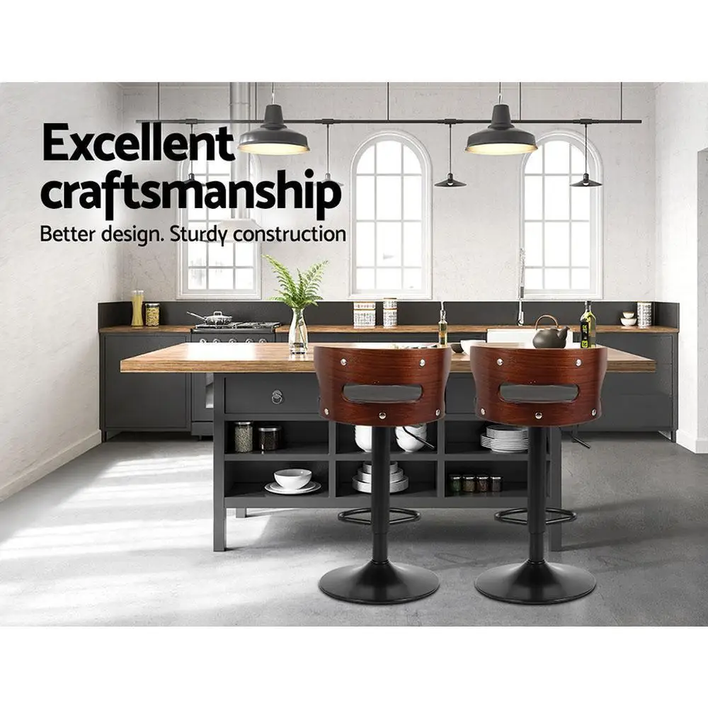 2x Adjustable Gas Lift Bar Stools Faux Leather Swivel Kitchen Counter Chairs Modern Dining Seating Set