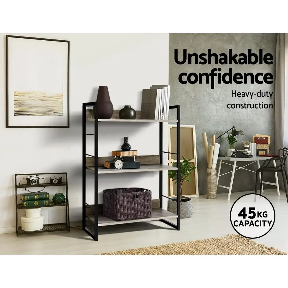 3 Tier Bookshelf Black and Oak Freestanding Storage Shelf Organizer for Living Room Bedroom Office