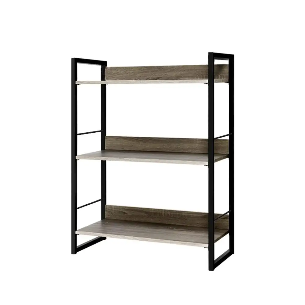 3 Tier Bookshelf Black and Oak Freestanding Storage Shelf Organizer for Living Room Bedroom Office