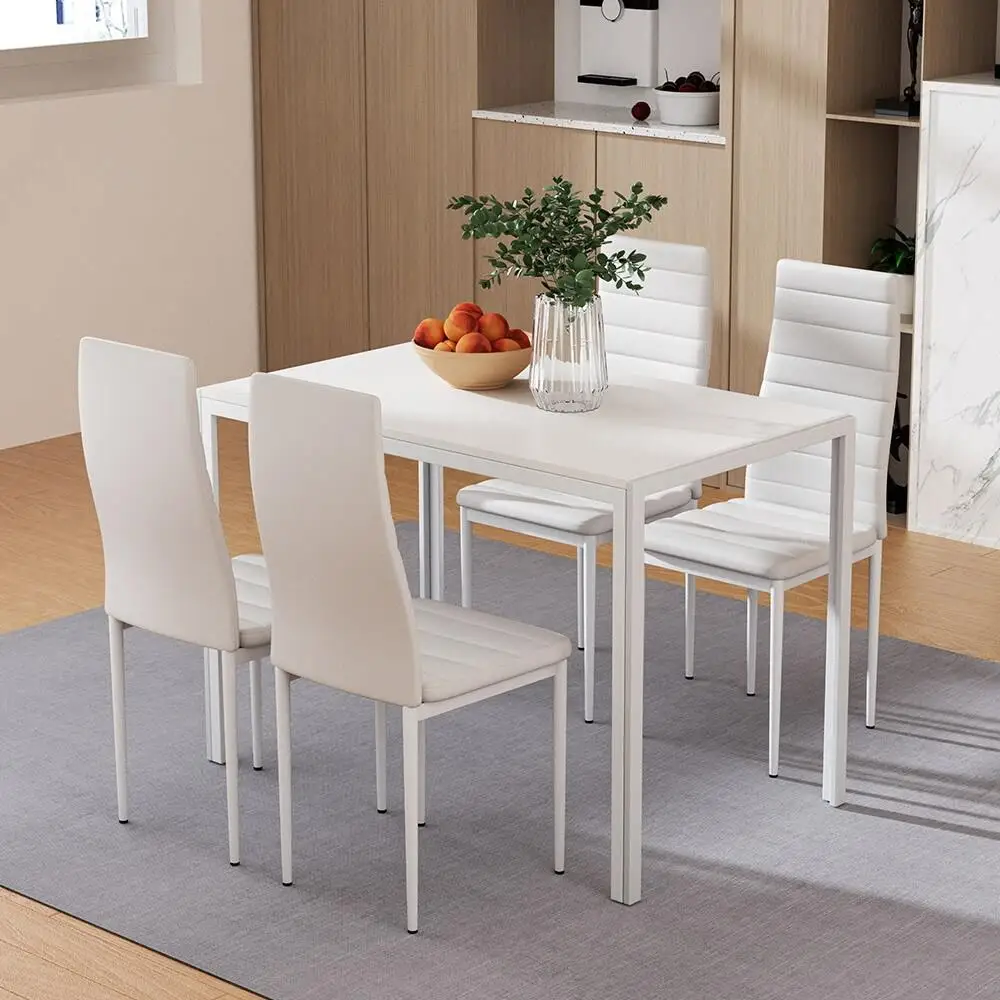 Dining Table and 4 Chair Set White Modern Kitchen Furniture Set for Home Dining Room