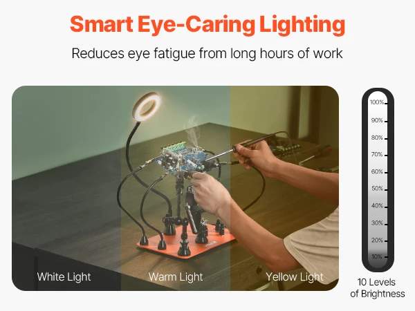 SucceBuy Magnetic Helping Hands Soldering Station 4 Arms Third Hand Tool with Vise 3X LED Magnifying Lamp 4PCB Holder&360 Holder