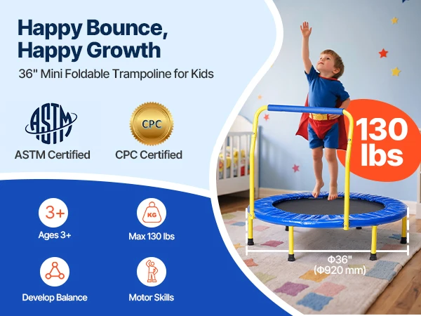 SucceBuy 3FT Recreational Trampoline Max Load 132lbs for Kids 36" Exercise Trampoline for Children Toddlers Indoor/Garden
