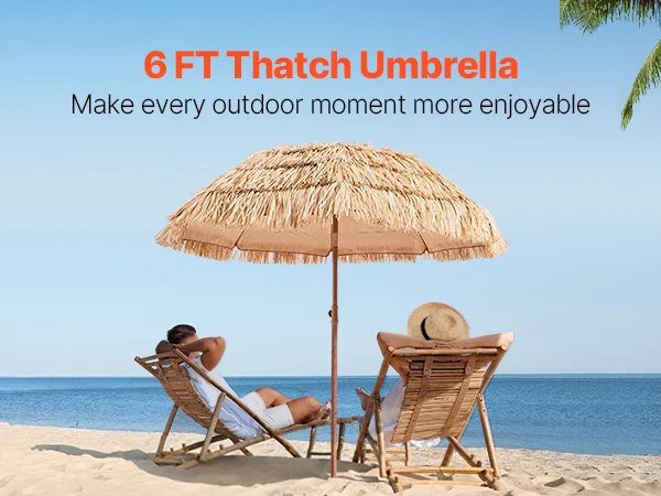 SucceBuy Tiki Umbrella 6 ft Umbrella w/ Tilt Parasol w/ Thatch & 8 Metal Grass Pool Umbrellas to Poolside Backyard & Garden