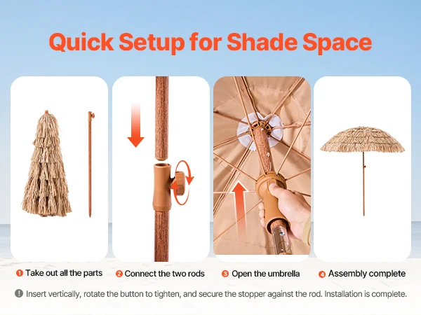SucceBuy Tiki Umbrella 6 ft Umbrella w/ Tilt Parasol w/ Thatch & 8 Metal Grass Pool Umbrellas to Poolside Backyard & Garden