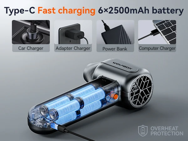 WOLFBOX MF400 Leaf Blower High-Velocity Brushless Motor, 3 Modes Including Powerful Turbo for Patio/Garage/Debris/Car Dryer