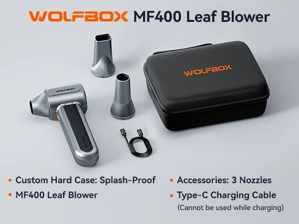 WOLFBOX MF400 Leaf Blower High-Velocity Brushless Motor, 3 Modes Including Powerful Turbo for Patio/Garage/Debris/Car Dryer