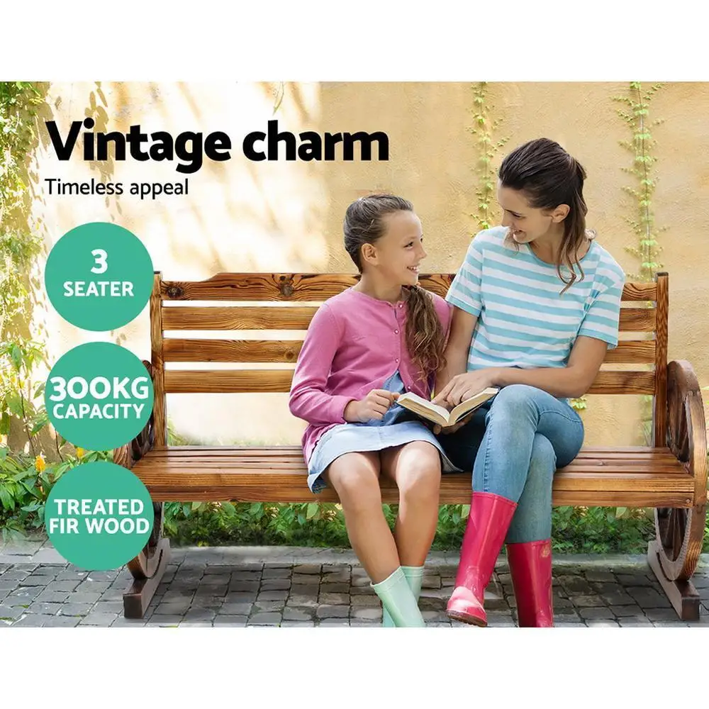 Outdoor Wooden 3 Seat Wagon Bench Patio Garden Lounge Furniture Chair