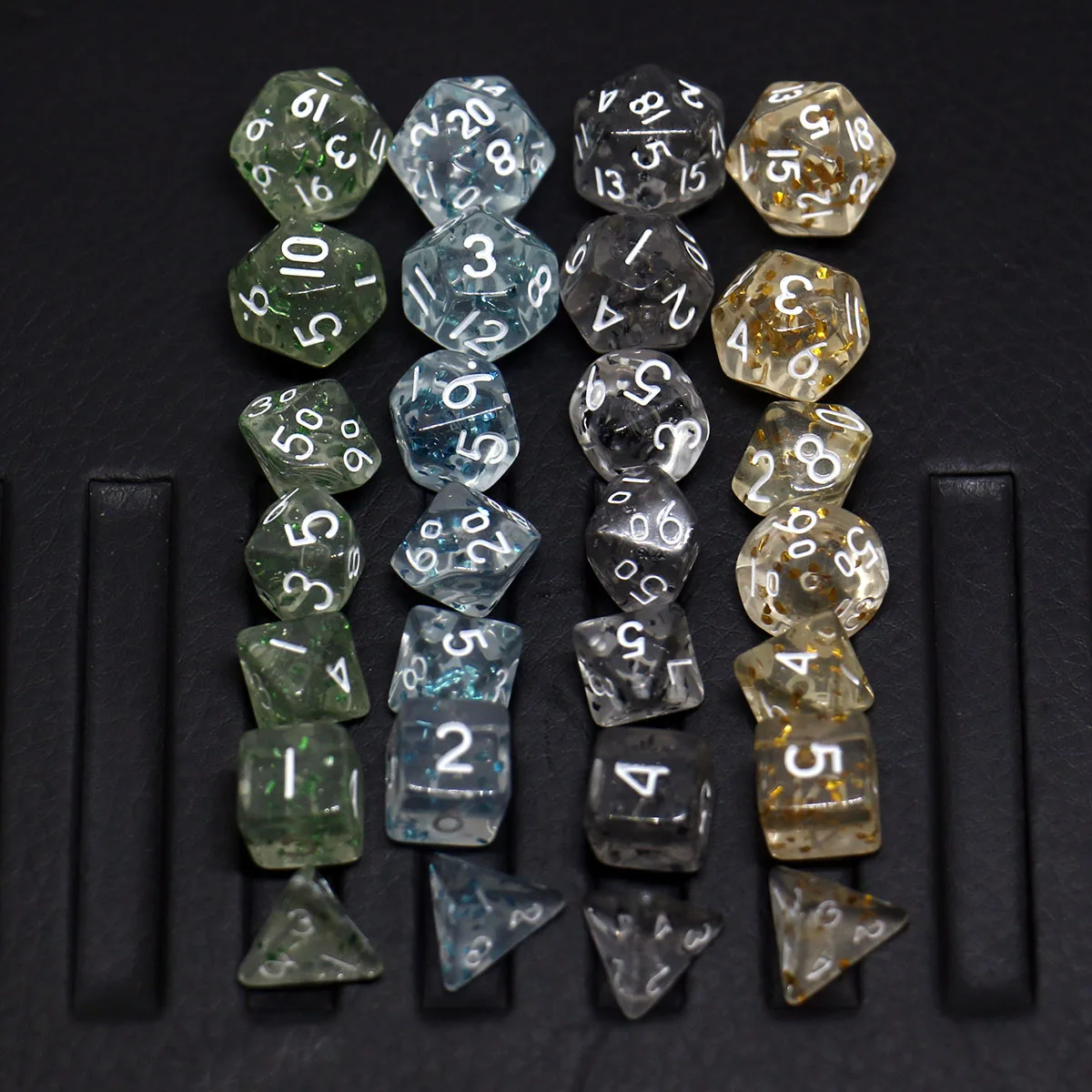 28pcs 4Set Mini Size Acrylic Inlaid Gold Foil Board Game Dice Polyhedral Table Game Dice Role-Playing RPG Dice