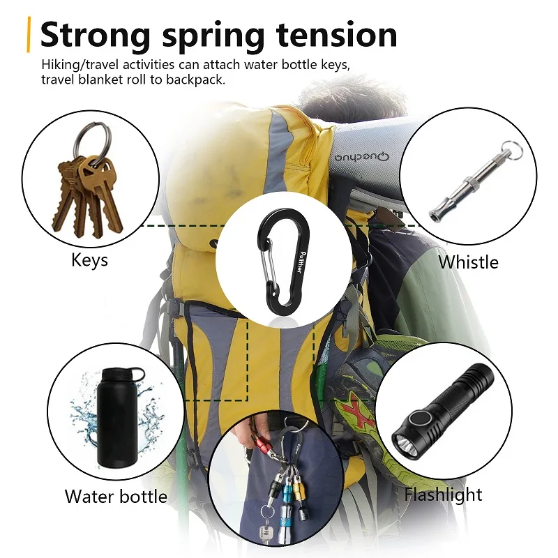 Pullther Fishing Multi Tool 10Pcs 5cm D-ring Aluminum Aalloy Carabiner Clip Outdoor Travel Hook Buckle Karabiner Camp Equipmen