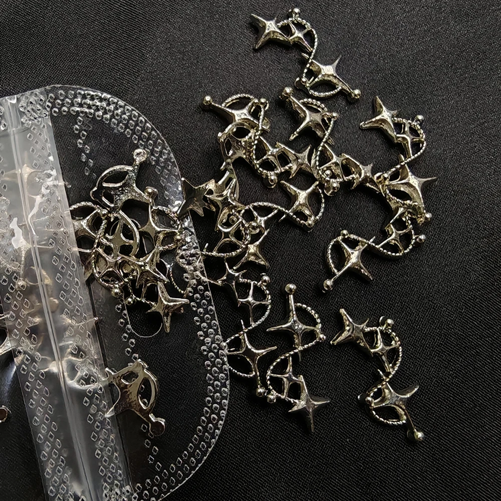 20pcs Silver Stars Nail Charms for Nail Art 3D Jewel Metal Meteor Nail Gems Hollow Out 3D Nail Decorations Alloy Manicure Parts