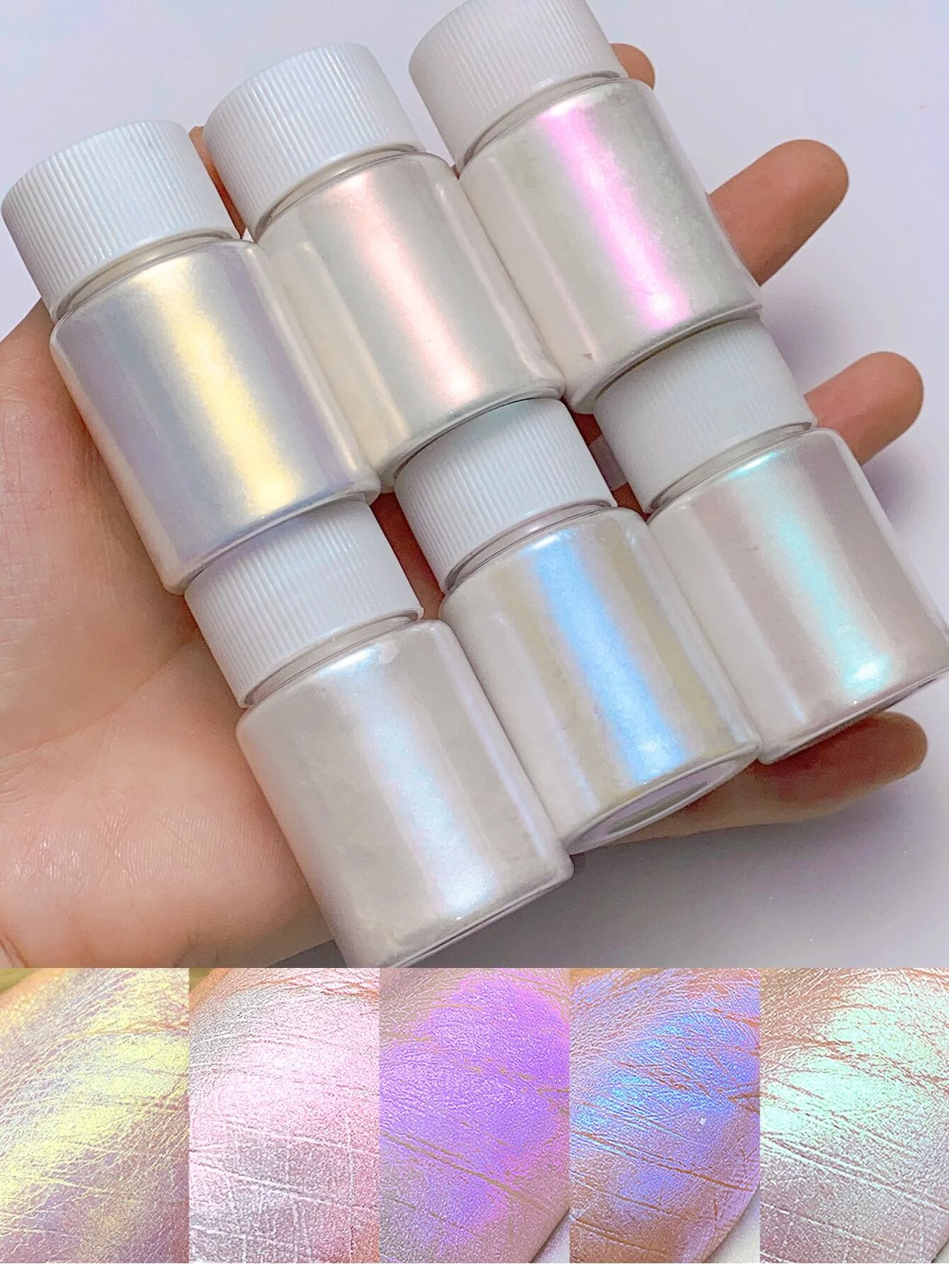 6Colors/Set Aurora Mermaid Chrome Nail Powder White Pearl Irridescent Mica Powder Chameleon Glitter Unicorn Chrome Nails Powder