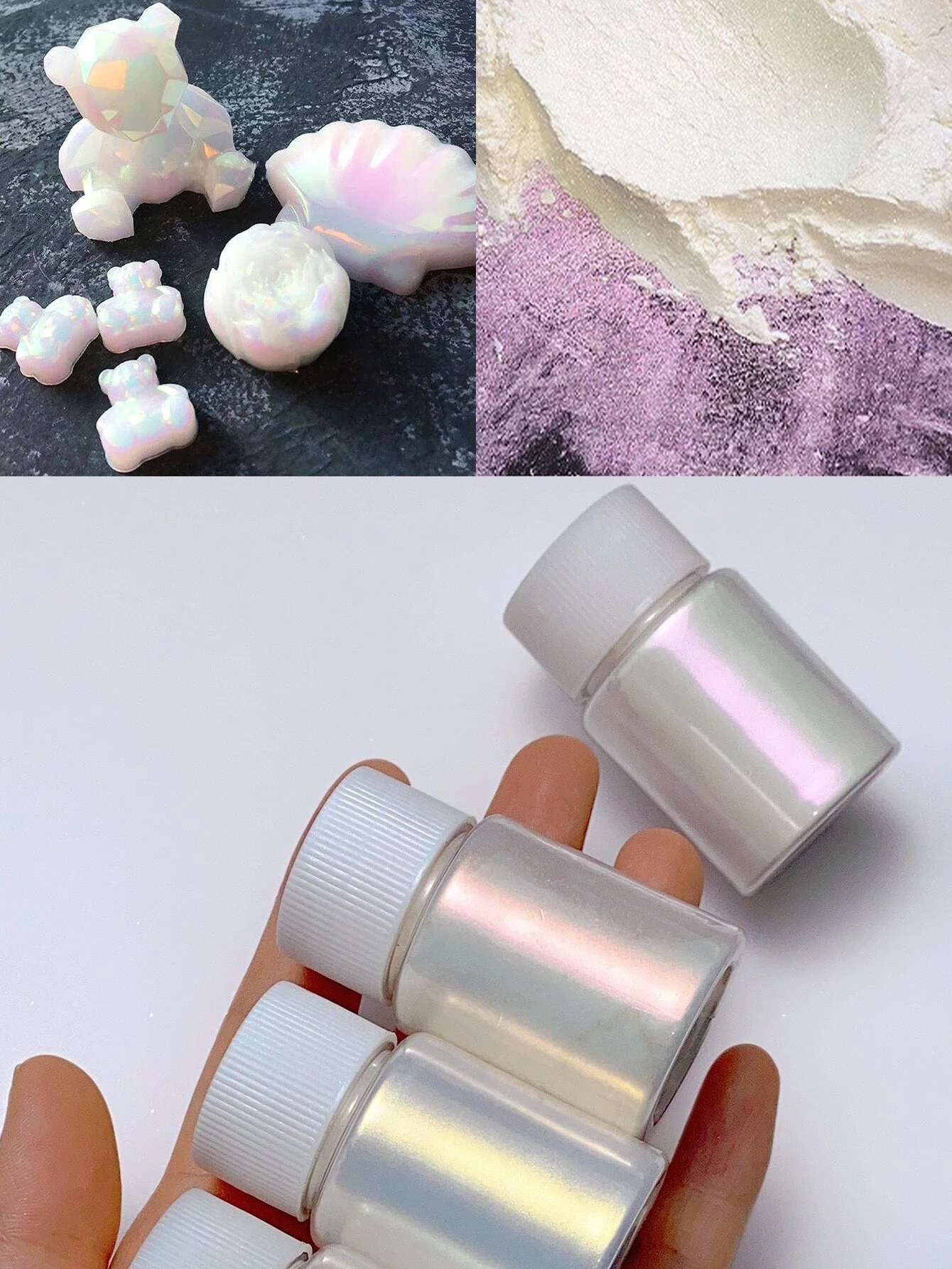 6Colors/Set Aurora Mermaid Chrome Nail Powder White Pearl Irridescent Mica Powder Chameleon Glitter Unicorn Chrome Nails Powder