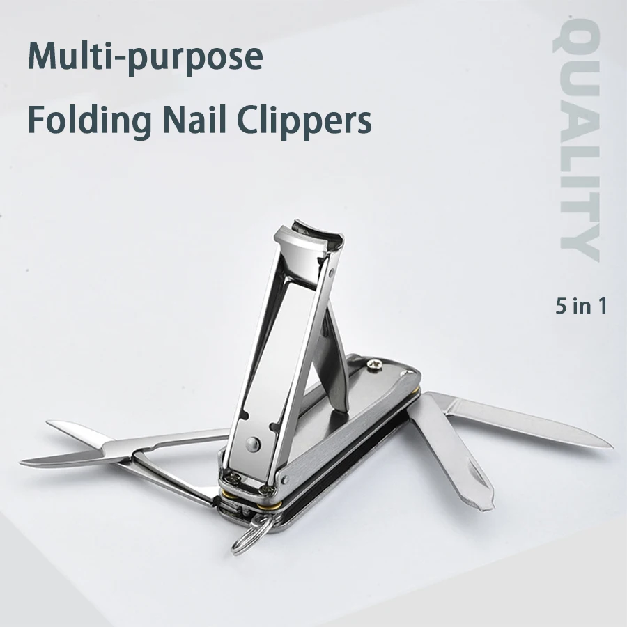 Multi-purpose Kit Manicure Tools Multi-purpose Nail Clippers 5-In-1 Nail Clippers Folding Stainless Steel Nail Clippers Keychain