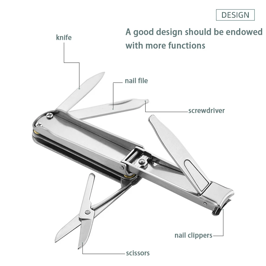Multi-purpose Kit Manicure Tools Multi-purpose Nail Clippers 5-In-1 Nail Clippers Folding Stainless Steel Nail Clippers Keychain