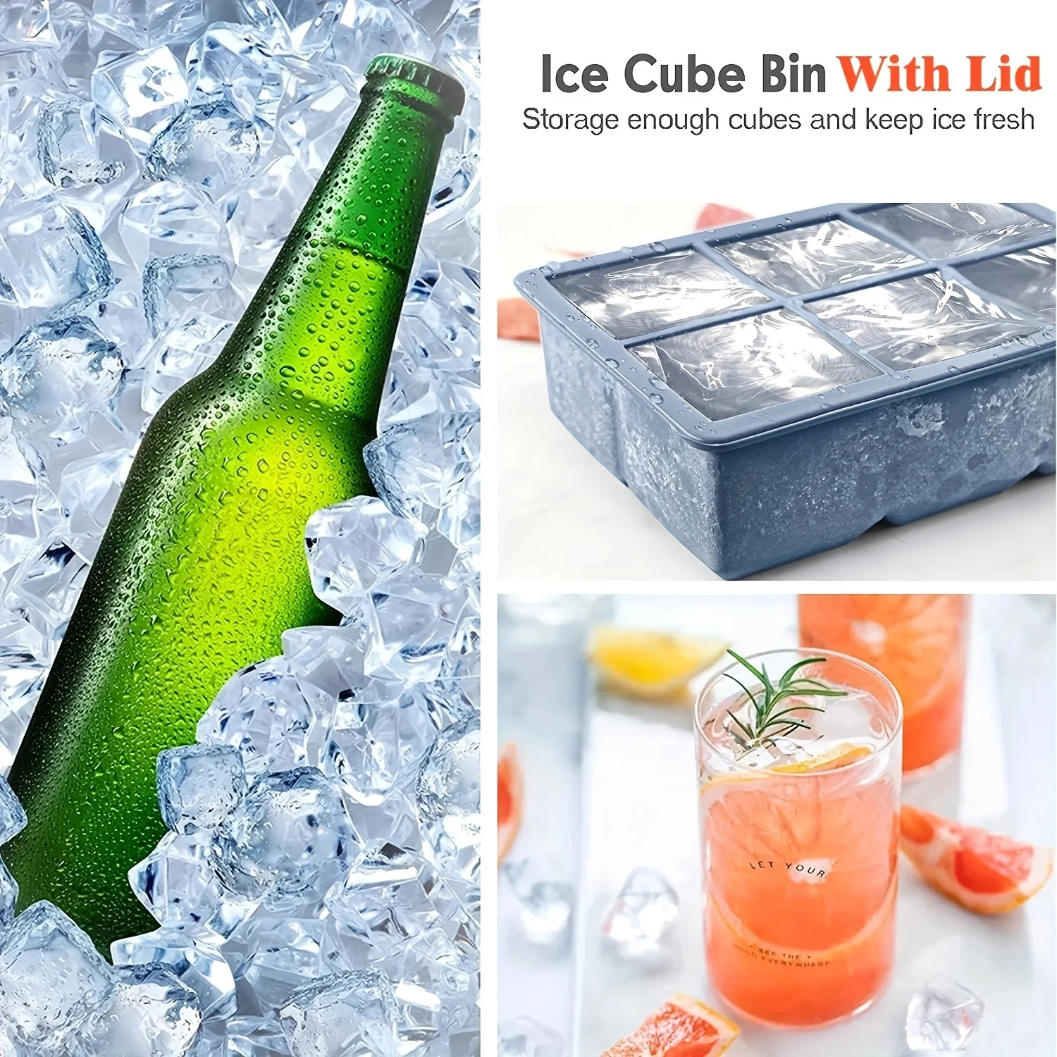 Ice Cube Tray Large Silicone Ice Cube Moulds with Removable Lids Large Square Ice Cube Moulds Easy Release Reusable BPA Fr