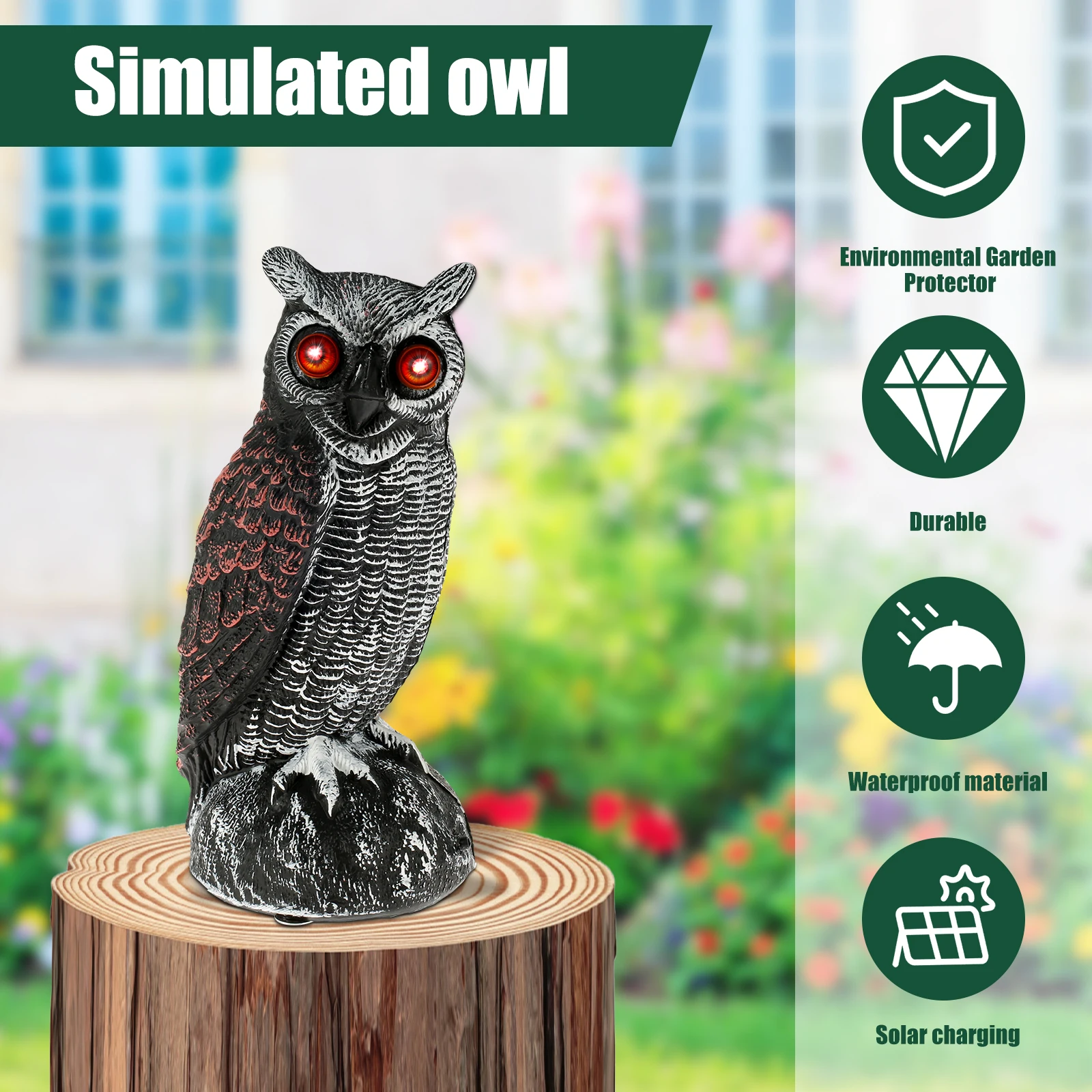 New Solar Owl Scare Bird Control Devices Waterproof Garden Fake Owl Deterrent Decoration With Scary Sound and Eyes Emit Light