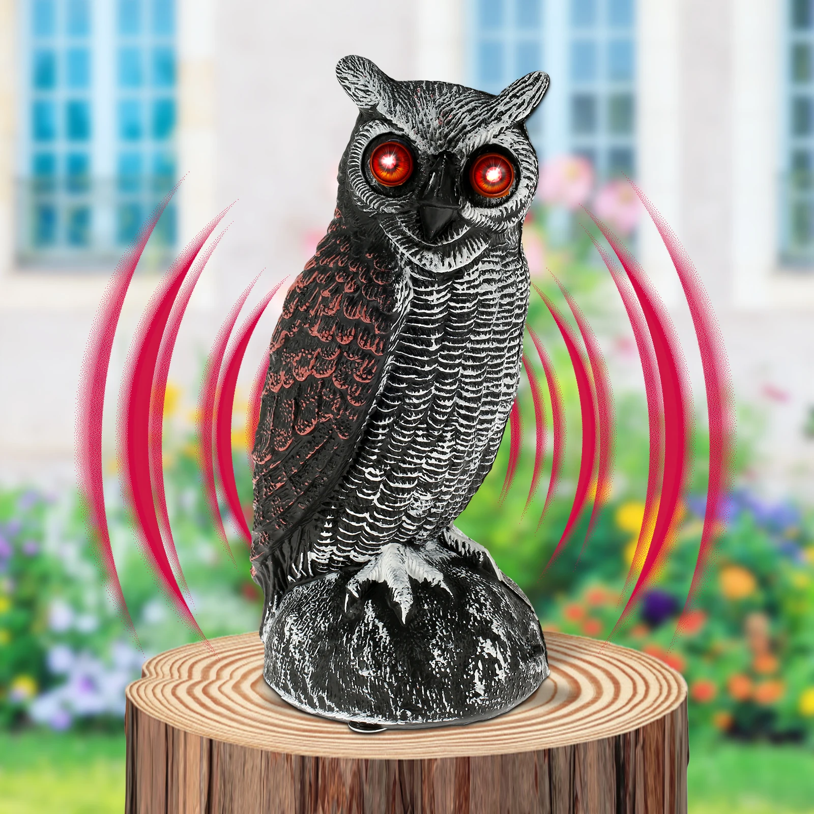 New Solar Owl Scare Bird Control Devices Waterproof Garden Fake Owl Deterrent Decoration With Scary Sound and Eyes Emit Light