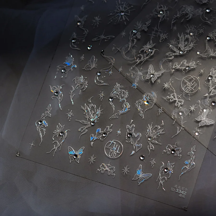 1pcs 5D Diamond Butterfly Nail Art Stickers Holographic Butterfly Nail Decorations Decals DIY Self-Adhesive Slider Accessories