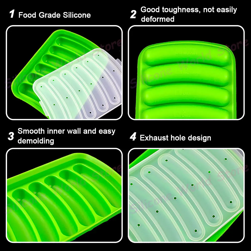 Silicone World DIY Silicone Sausage Molds With Lid Baby Complementary Food Baked and Steamed Ham Hot Dog Making Mold Baking Tool