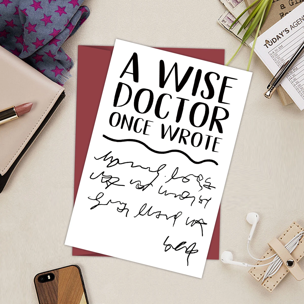 1PC Doctorate Degree Greeting Card,Funny Phd Graduation Thank You Card,Jokey Doctor's Handwriting Card,A Wise Doctor Once Wrote