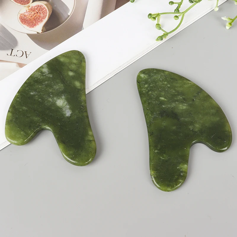 Helu Jade Gua Sha Tool Xiuyan Jade Heart-shape Massager Neck Massage Natural Massager Jade Guasha Scraper