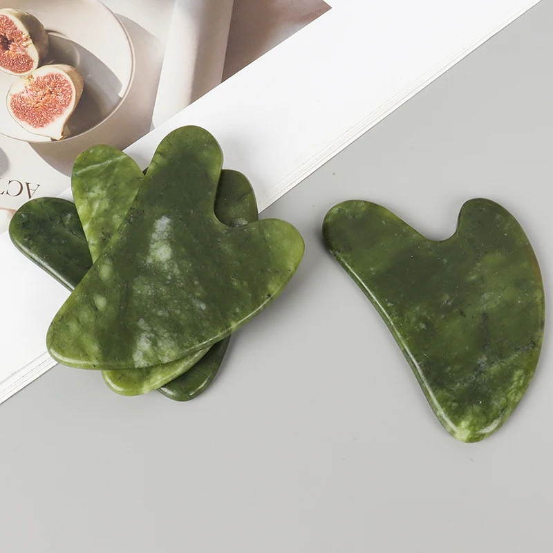 Helu Jade Gua Sha Tool Xiuyan Jade Heart-shape Massager Neck Massage Natural Massager Jade Guasha Scraper