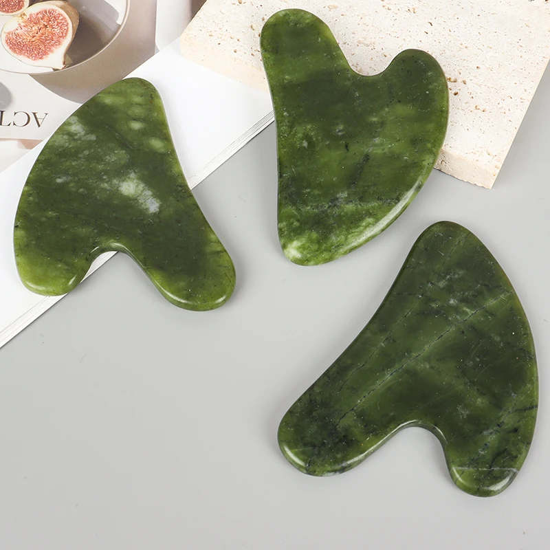 Helu Jade Gua Sha Tool Xiuyan Jade Heart-shape Massager Neck Massage Natural Massager Jade Guasha Scraper