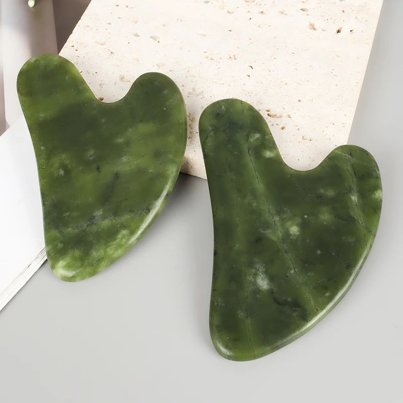 Helu Jade Gua Sha Tool Xiuyan Jade Heart-shape Massager Neck Massage Natural Massager Jade Guasha Scraper