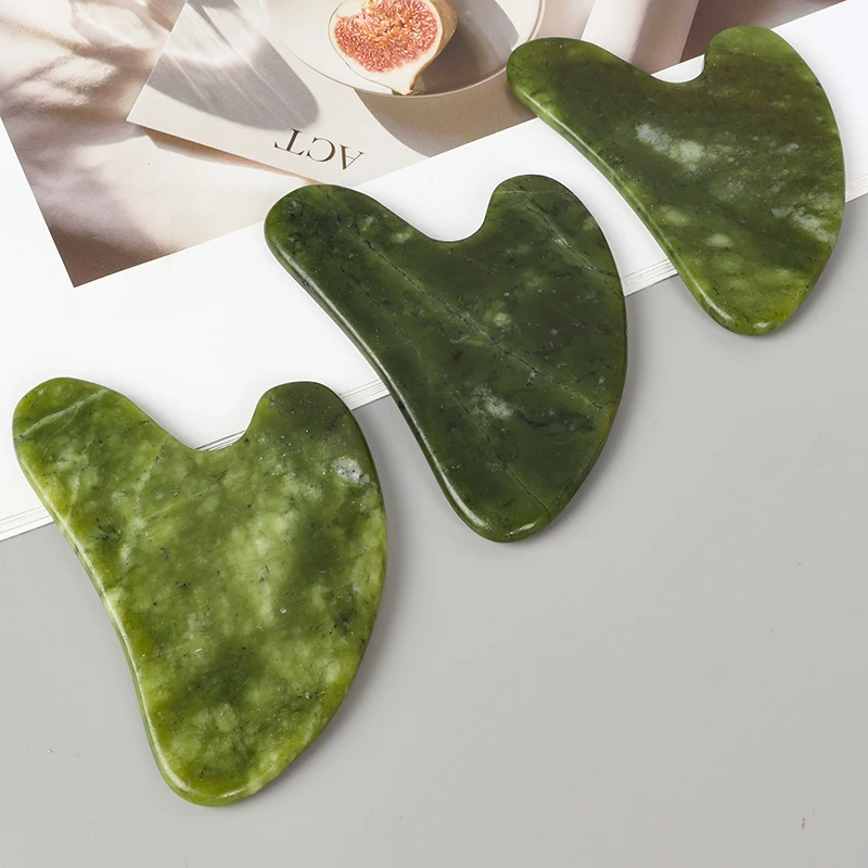 Helu Jade Gua Sha Tool Xiuyan Jade Heart-shape Massager Neck Massage Natural Massager Jade Guasha Scraper