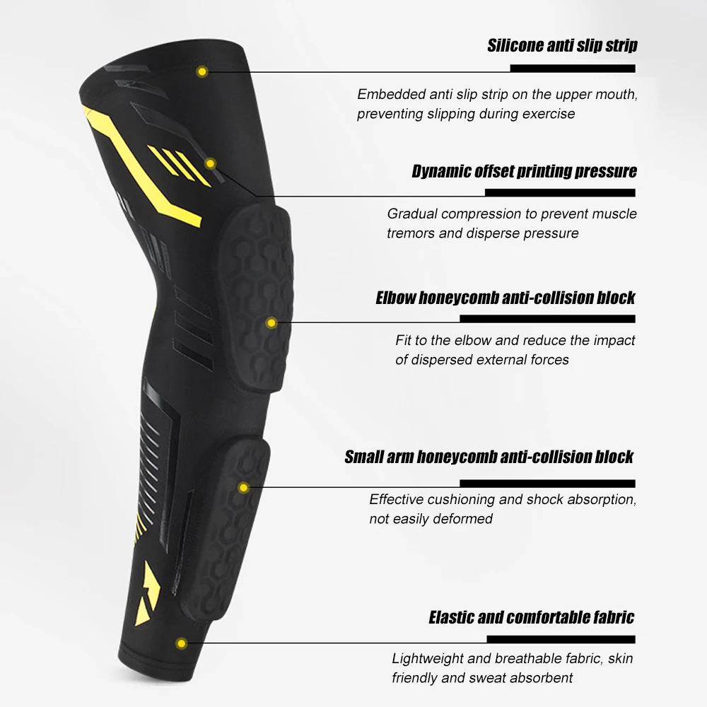 1 Pcs Professional Padded Arm Sleeves, Youth and Adult Elbow Forearm Crashproof Pads for Football Basketball Volleyball Soccer