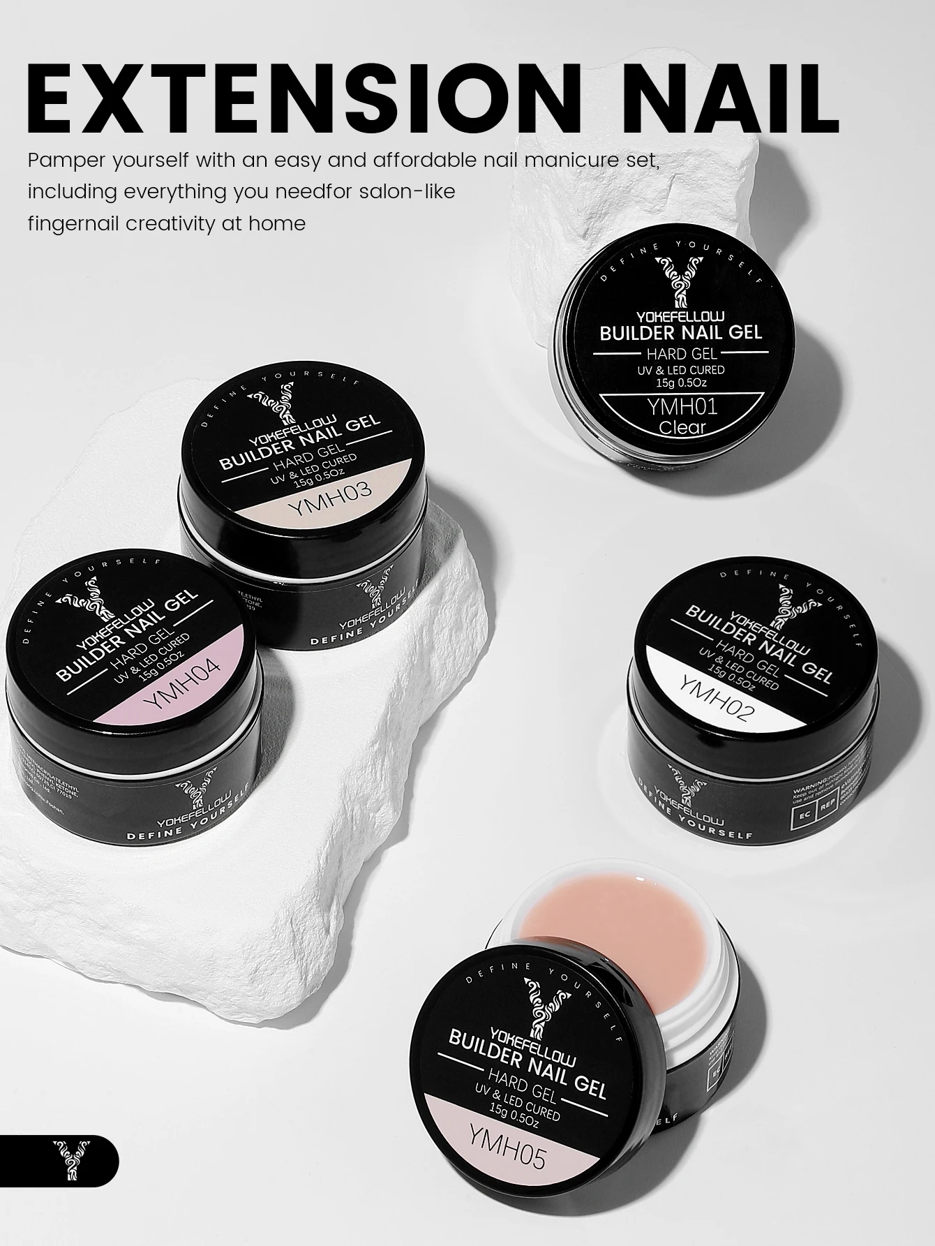 YOKEFELLOW 15g Jelly Extension Gel Nail Polish Nude Pink Clear Building Construct Extend Gel Soak Off UV LED Acrylic Gel Varnish