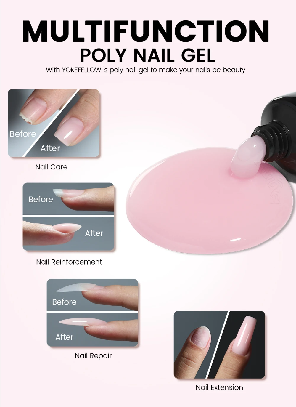 YOKEFELLOW 15g Jelly Extension Gel Nail Polish Nude Pink Clear Building Construct Extend Gel Soak Off UV LED Acrylic Gel Varnish