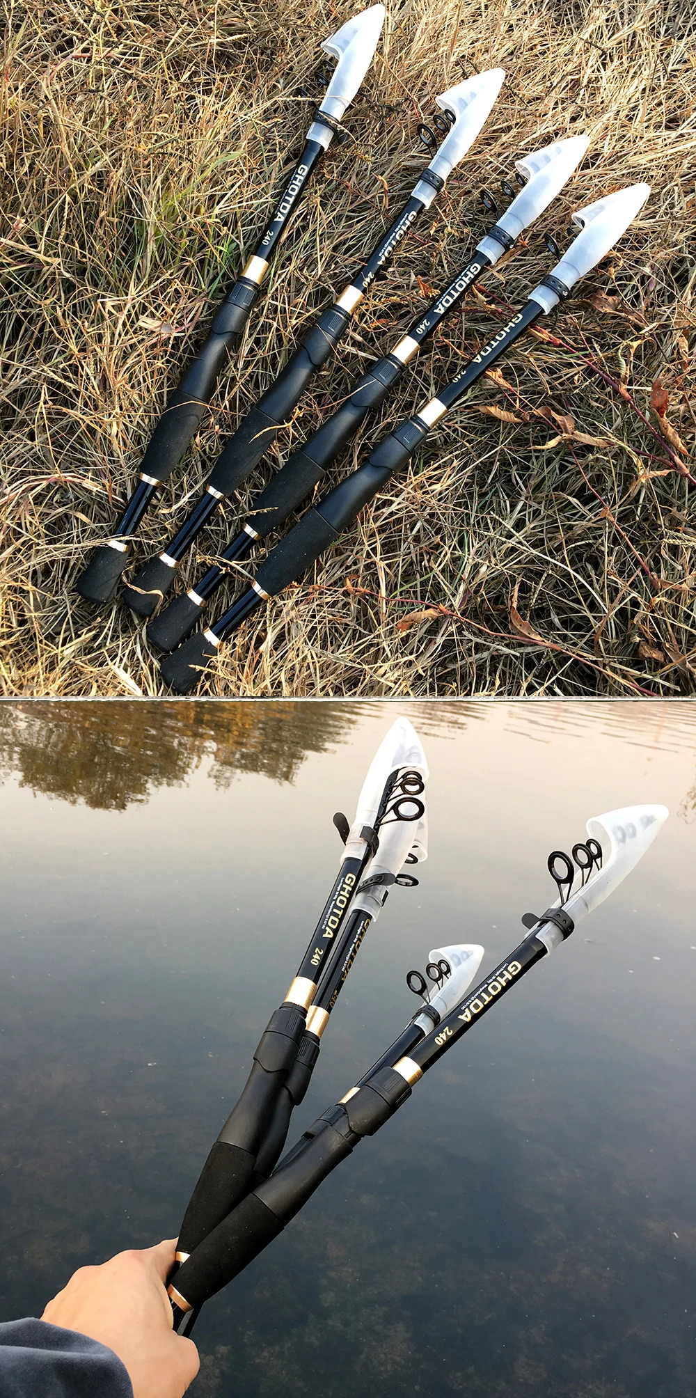 1.6-2.4m Telescopic Fishing Rods Ultralight Weight Spinning Casting Carbon Pole Fishing Accessories Lure Weight 10-30g
