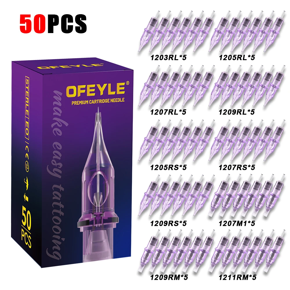 OFEYLE 20/50/100PCS Mixed Professional Tattoo Cartridge Needles with Membrane Safety Cartridges Disposable Tattoo Needle
