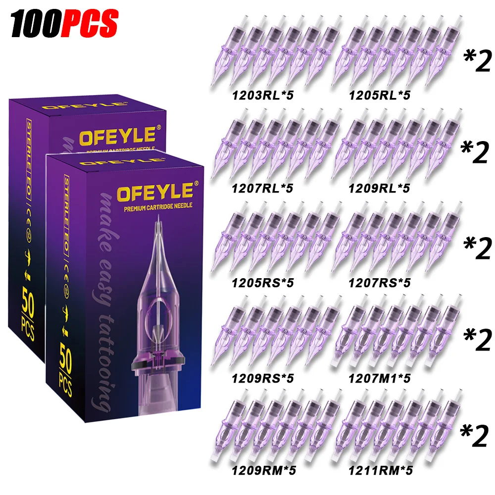 OFEYLE 20/50/100PCS Mixed Professional Tattoo Cartridge Needles with Membrane Safety Cartridges Disposable Tattoo Needle