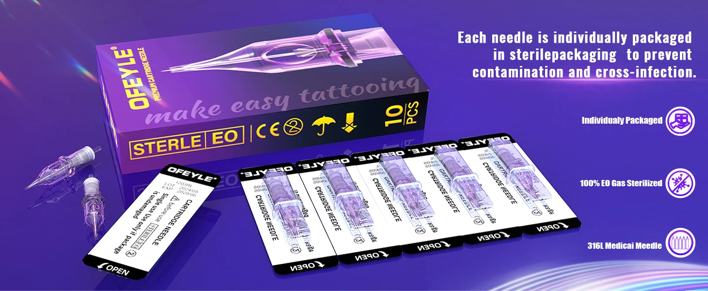 OFEYLE 20/50/100PCS Mixed Professional Tattoo Cartridge Needles with Membrane Safety Cartridges Disposable Tattoo Needle