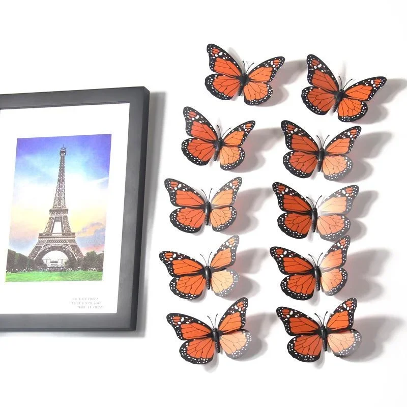 New 10Pcs 4.72 In Monarch Butterfly Decoration Stickers Fake Butterflies for Crafts Artificial Wall 3D Home Decor