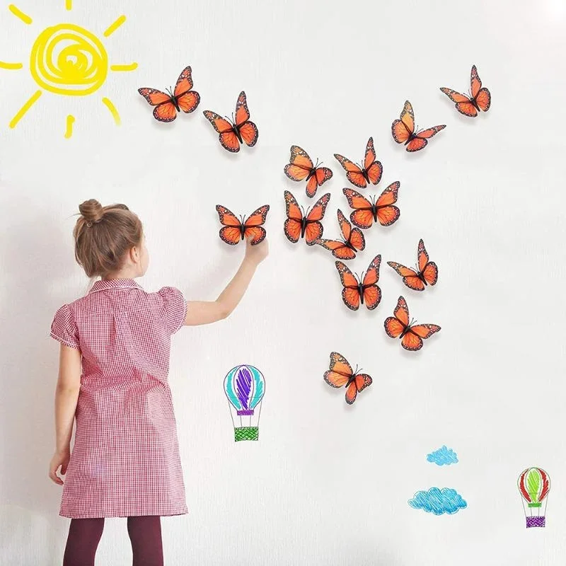 New 10Pcs 4.72 In Monarch Butterfly Decoration Stickers Fake Butterflies for Crafts Artificial Wall 3D Home Decor
