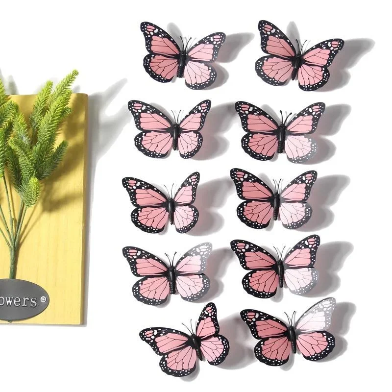 New 10Pcs 4.72 In Monarch Butterfly Decoration Stickers Fake Butterflies for Crafts Artificial Wall 3D Home Decor